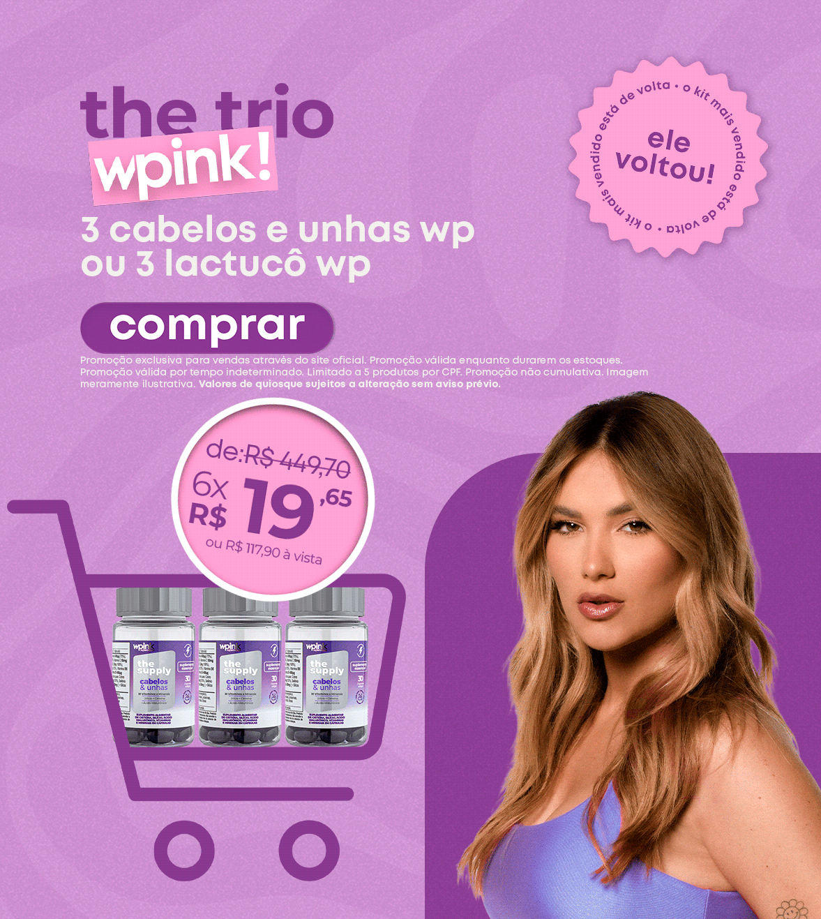 the trio wpink — 3 cabelos e unhas wp ou 3 lactucô wp, o kit mais vendido está de volta