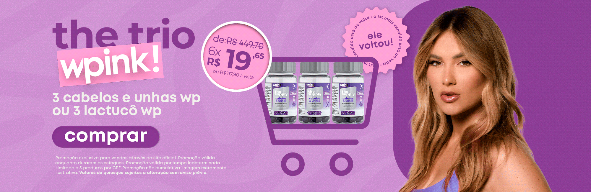 the trio wpink — 3 cabelos e unhas wp ou 3 lactucô wp, o kit mais vendido está de volta